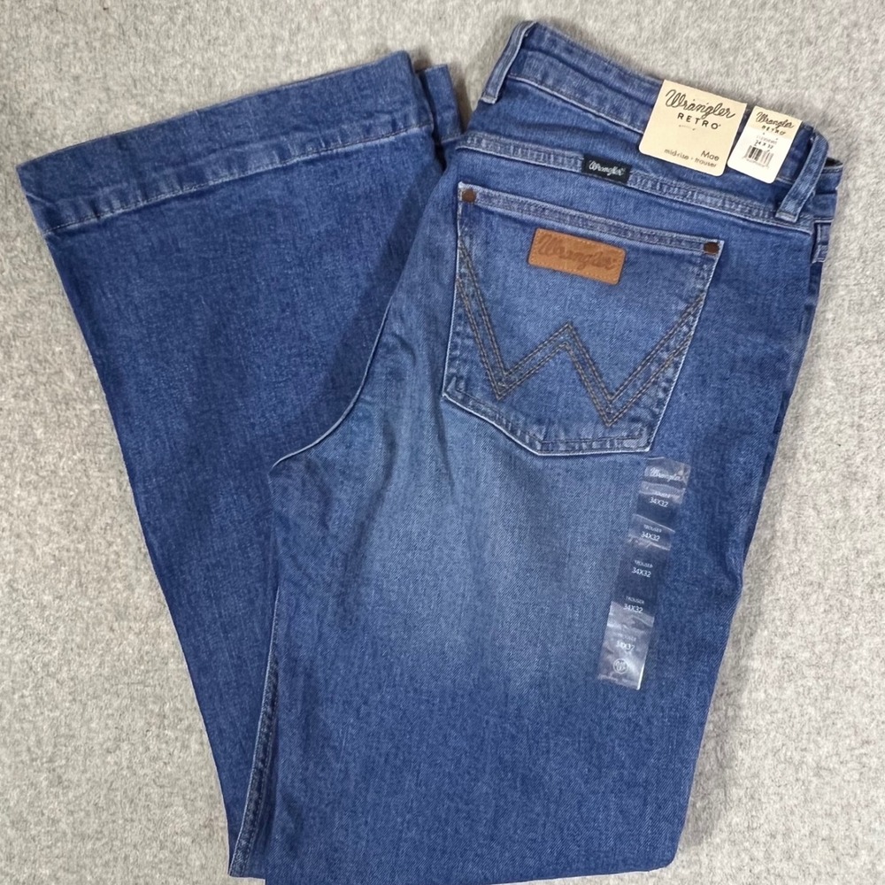 Wrangler Retro Indigo Wide Leg Jeans with Leather Patch